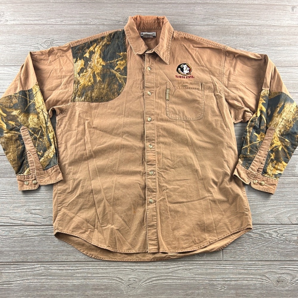Columbia Florida State Seminoles FSU Camo Hunting Shirt Mens XL Tan XM7335